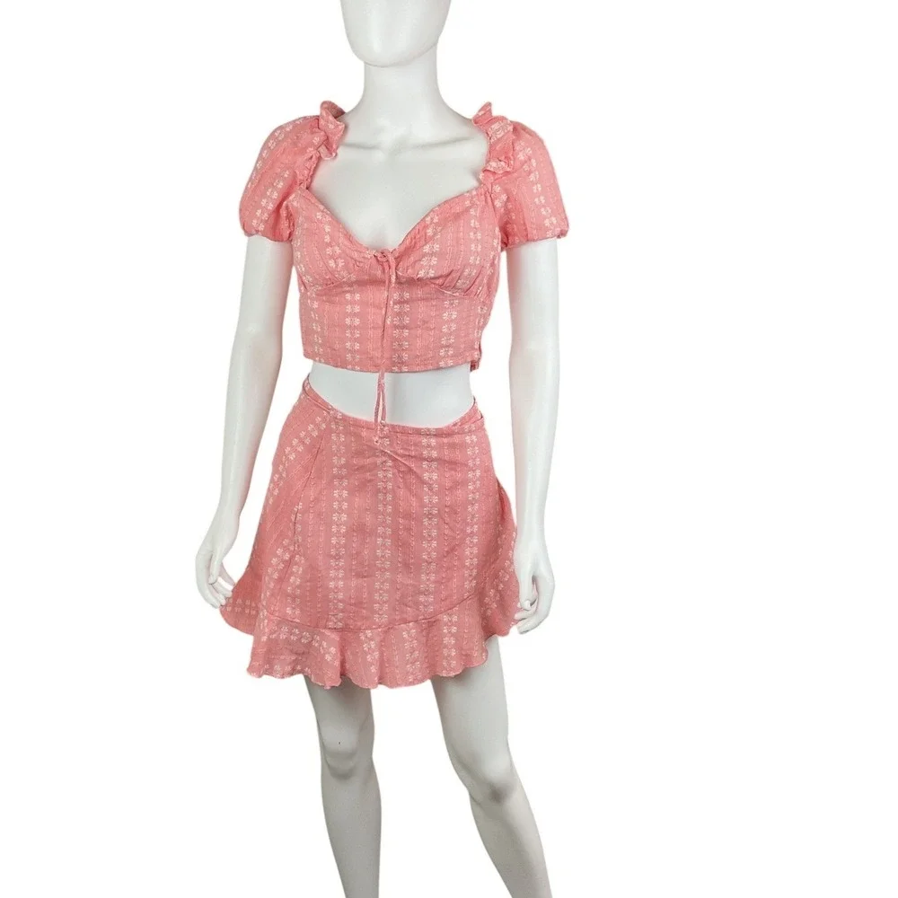 New‎ Revolve Cleobella Sydney Top and Rosie Skirt Ruffle Two Piece Pink XS